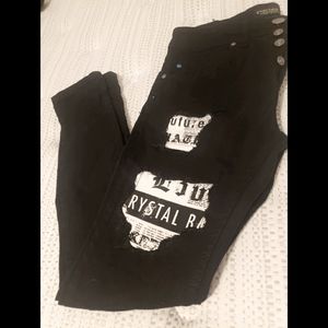 Black Skinny Newspaper Ripped Jeans